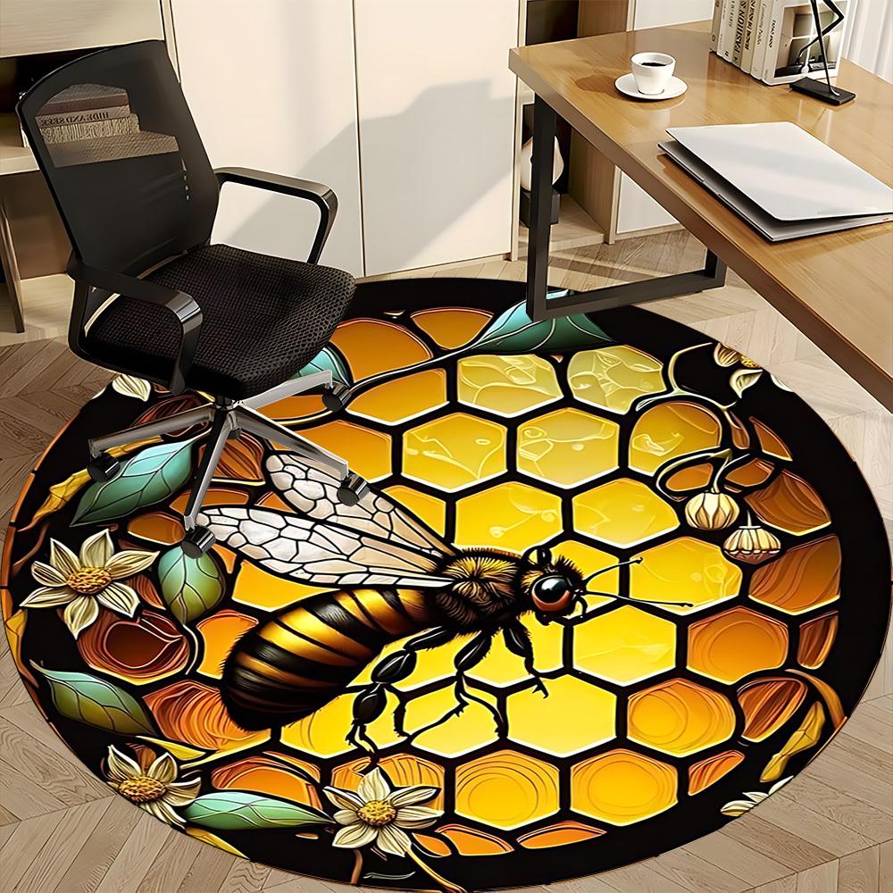 1 Stück Biene Wabe Büro Runder Teppich, Unter Bürostühlen Schlafzimmer Wohnzimmer Heimdekoration, Raumdeko