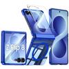 Funda Protectora Samsung Galaxy Z Flip 8 con Cobertura Completa de Bisagra, Soporte Magnético y Diseño a Prueba de Golpes - Azul