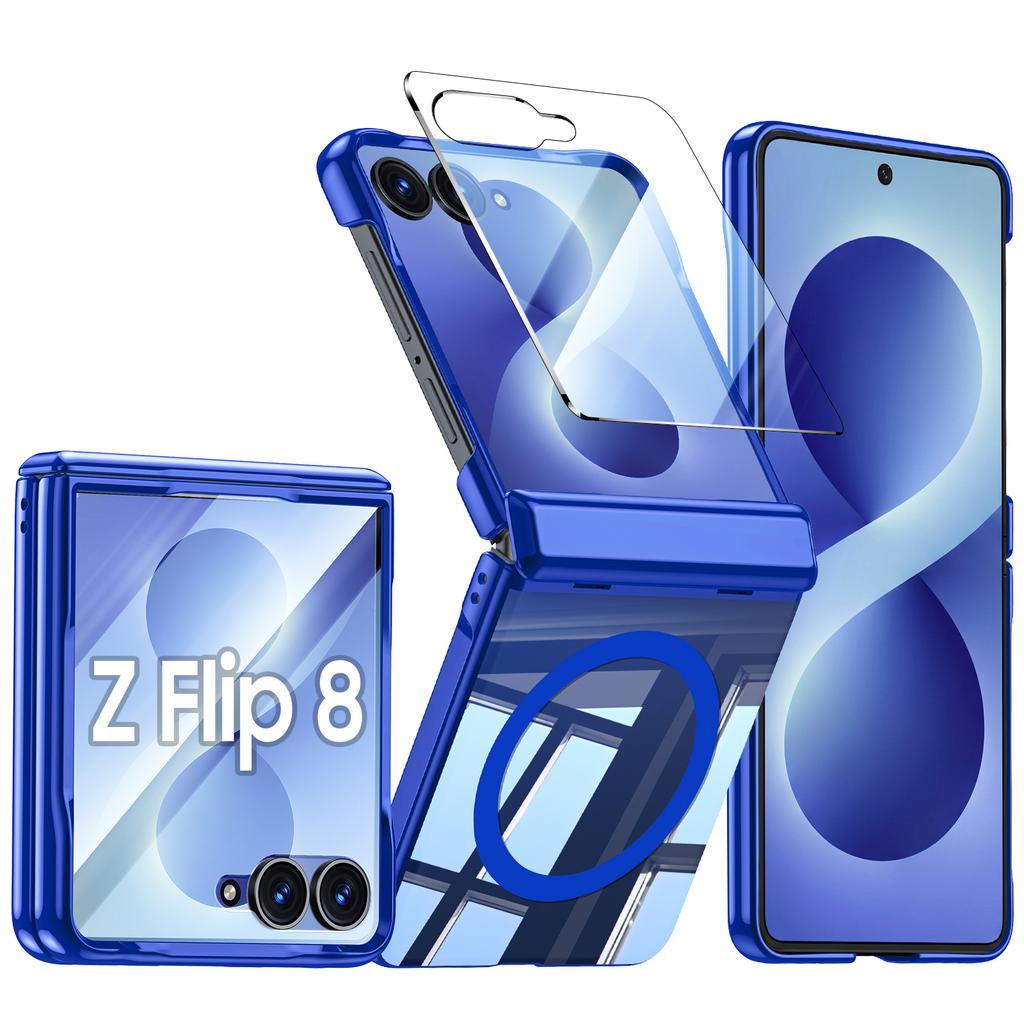 Funda Protectora Samsung Galaxy Z Flip 8 con Cobertura Completa de Bisagra, Soporte Magnético y Diseño a Prueba de Golpes - Azul