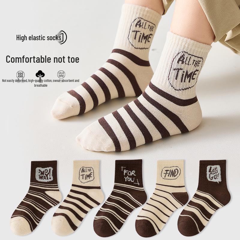 25 New Autumn/Winter Solid Color Girls' Mid-Calf Cotton Socks