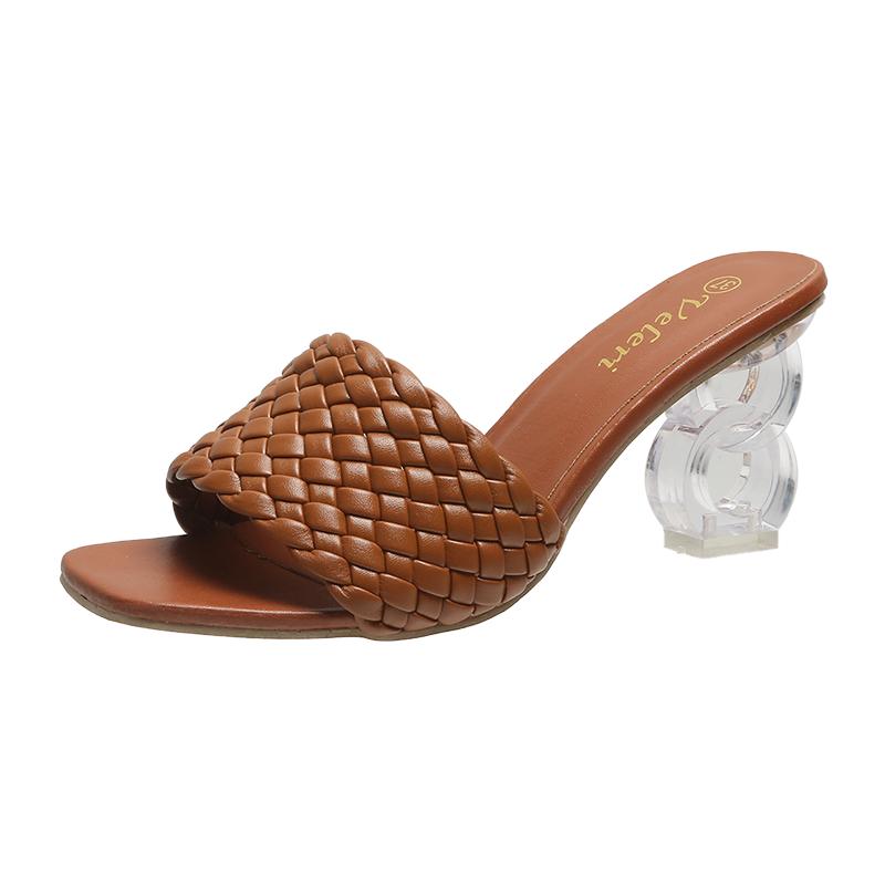 2024 New Open Toe Fashion Weave Women's Sandals All Match Roman Shoes Clear Heels Summer Female Luxury Party Sandals Mujer