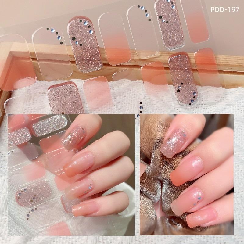 60 Styles DIY Semi Cured Gel Nail Stickers Long-Lasting Solid Color Fresh Flowers In Spring Nail Strips Patch Slider Full Cover Decal