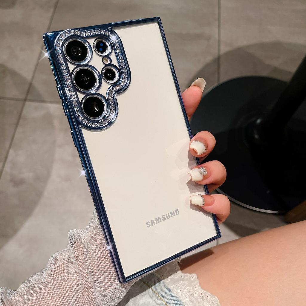 Samsung S24ultra Electroplated Rhinestone Transparent Mobile Phone Case Is Suitable for S23plus Diamond-encrusted TPU All-inclusive Anti-drop