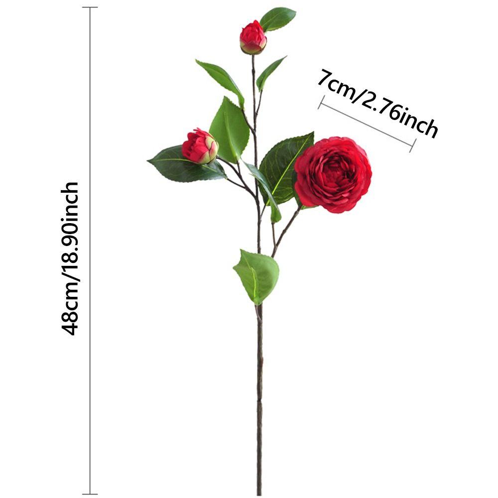 Creative Multicolor Camellia Artificial Flower Green Leavees Photo Props Simulation Flower Silk Petal Floral Arrangement Party
