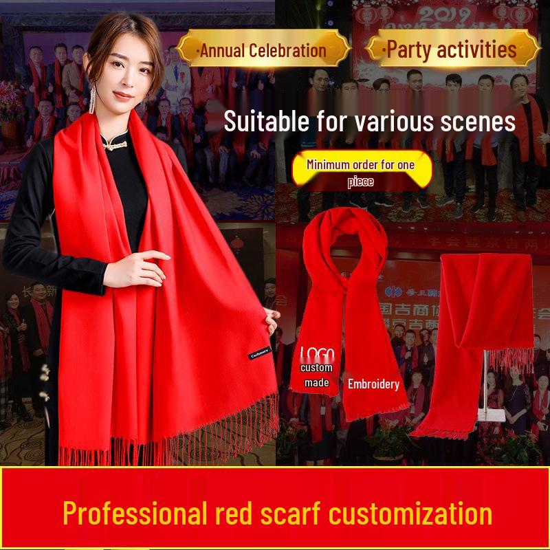 Customized Red Scarf with Logo and Embroidery for Events and Reunions