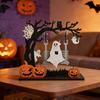 Halloween Wooden Table Decor, 3D Printed Skull Pumpkin Alphabet Letter Decoration, Creative Cartoon Wood Ornament for Party Home
