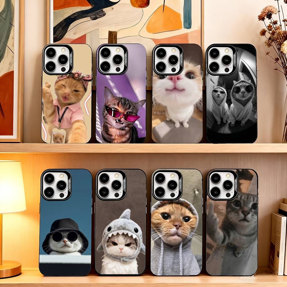 Funny A-Animal C-Cat Phone Case For iPhone 17,16,15,14,13,12,11 Plus,Pro Max,XS,Colored Silver Plated Inside Cover