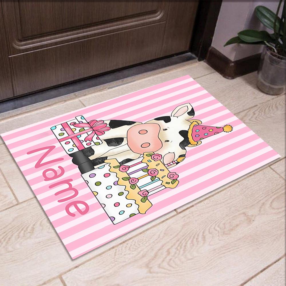 Custom Name Cow Printed Carpet,Rug for Office Chair Living Room Bedroom Kitchen Room Decor Gifts.