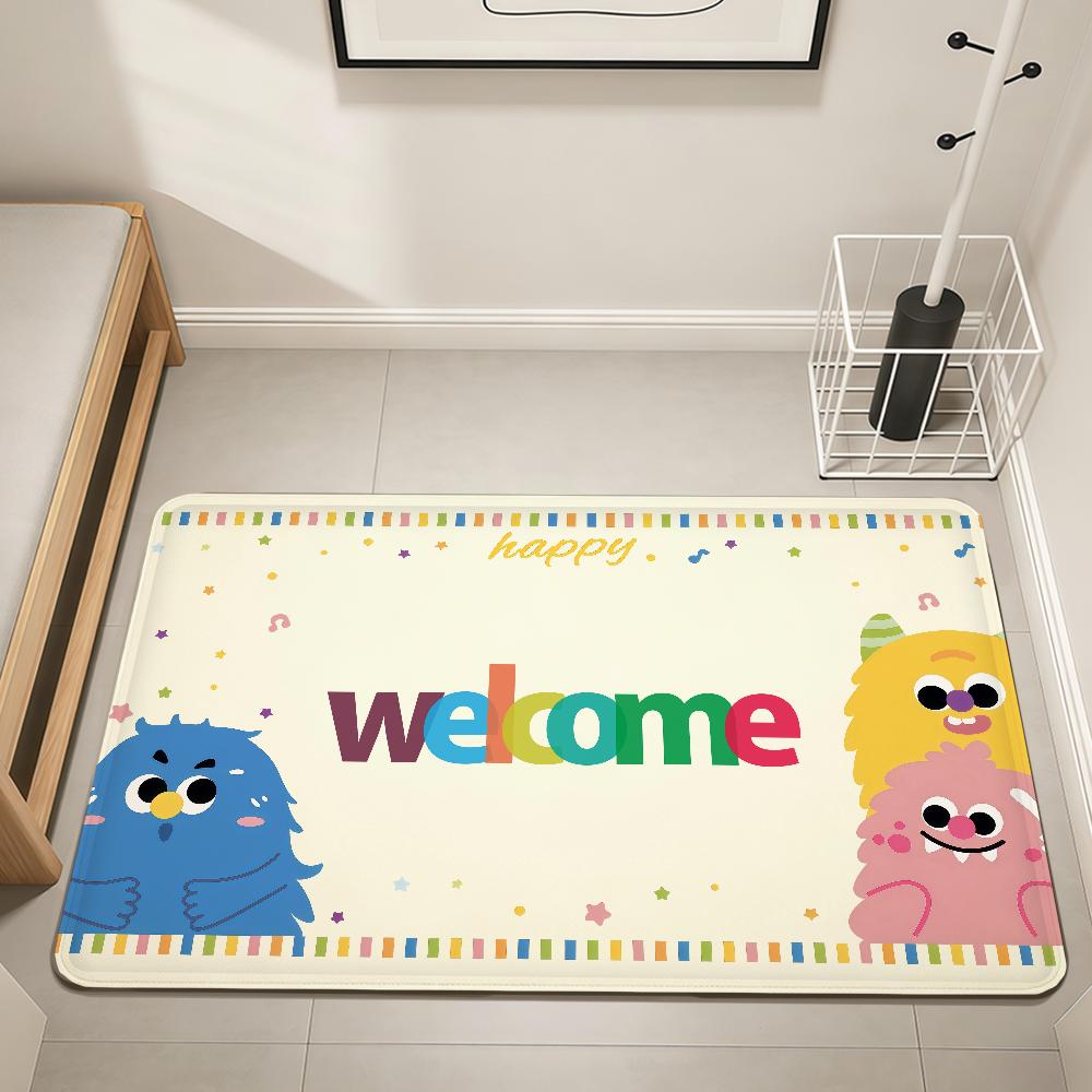 welcome cute cartoon modern doodle Home Bedside Rug Kitchen Bath Floor Mat Hallway Balcony Carpet Entrance Doormat hogar Decor