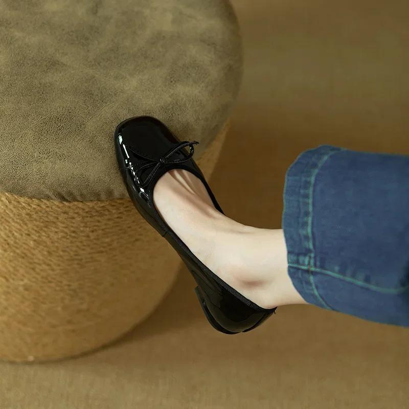 Módní dámské retro jemné mašličkové ploché boty korejská móda elegantní červené čtvercové špičky lodičky na jehlovém podpatku podzimní šaty mokasíny ležérní boty