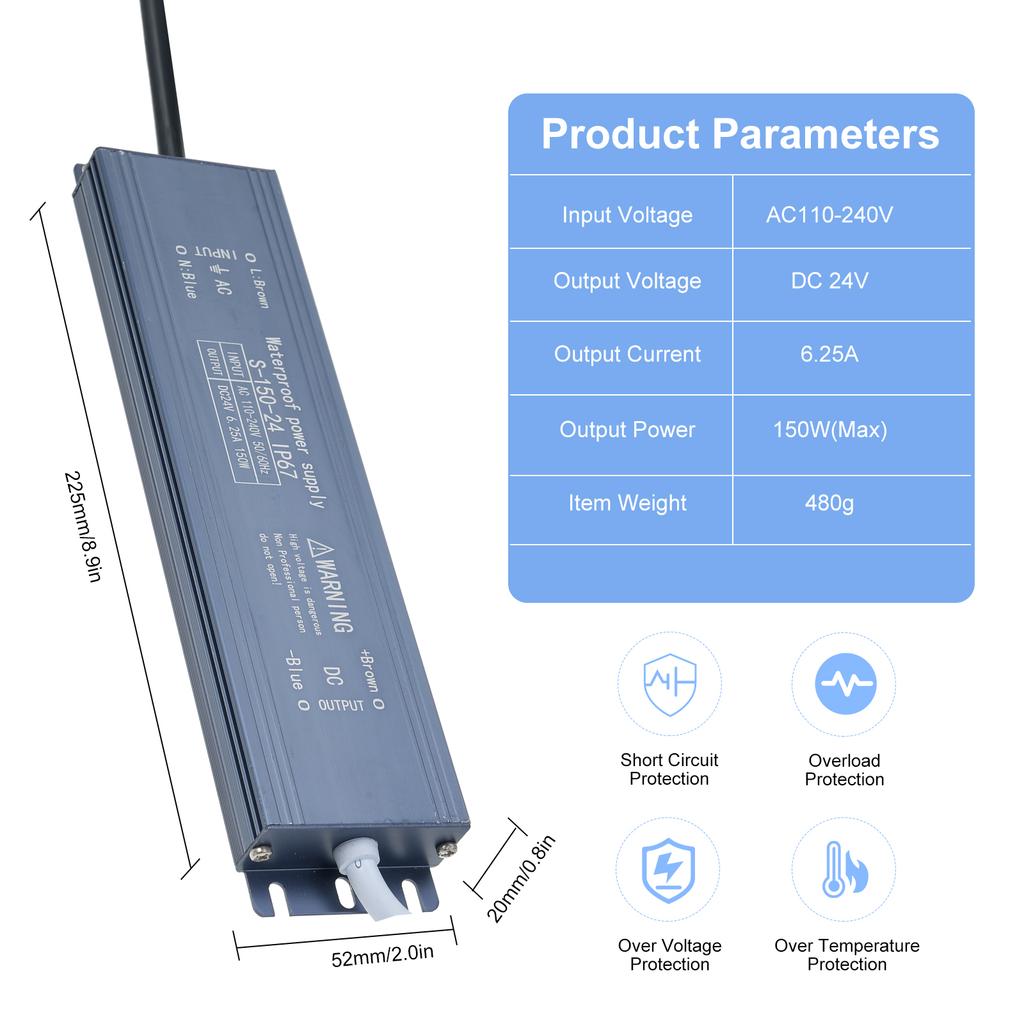 IP67 Water Resistant LED Driver   Power Supply   Adapter Constant Voltage Output for LED Strip Light Outdoor Lightbox Signboard
