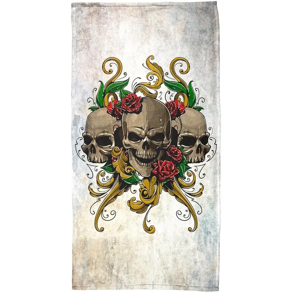 Gothic Skull Pattern Print Beach Towel Microfiber Covered Sunscreen Blanket Home Decor Yoga Gym Quick Dry Swimming Poncho Towel