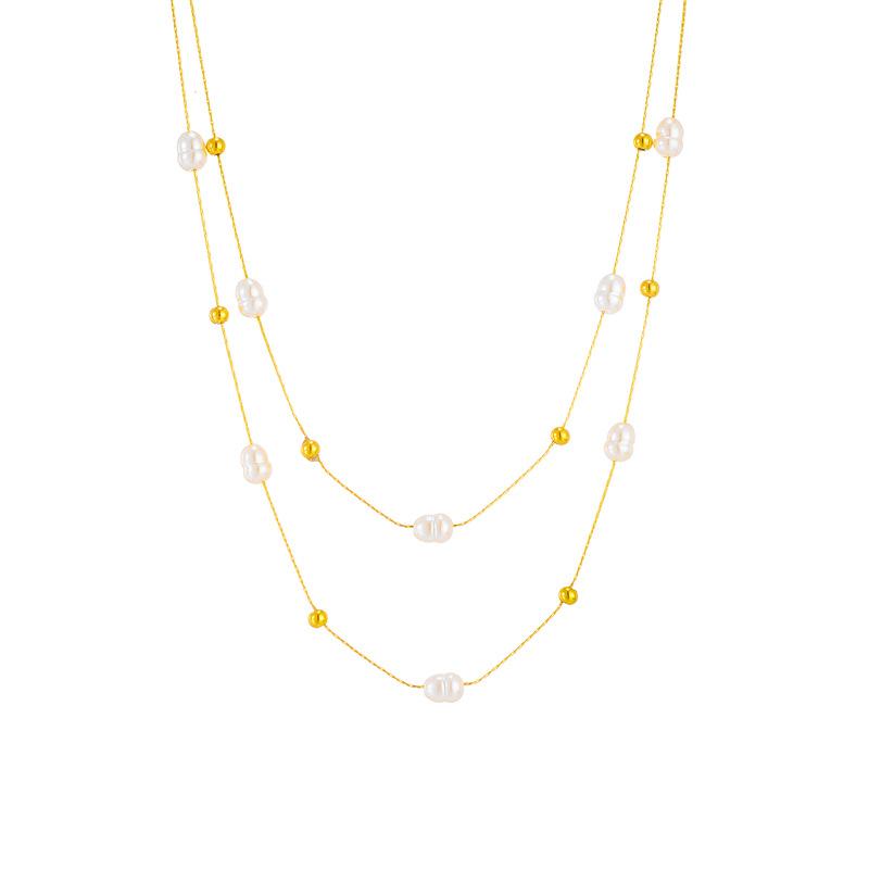 Gold Freshwater Pearl Layered Necklace for Women
