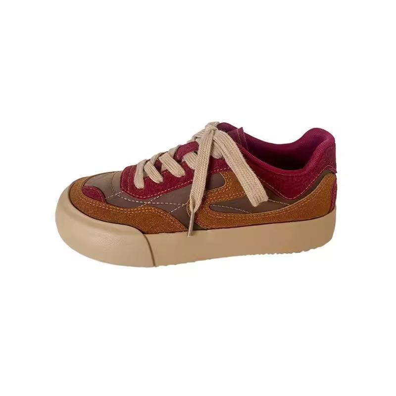 Red Thick Baseplate Shoes Women Spring and Autumn Chic Round Head Casual