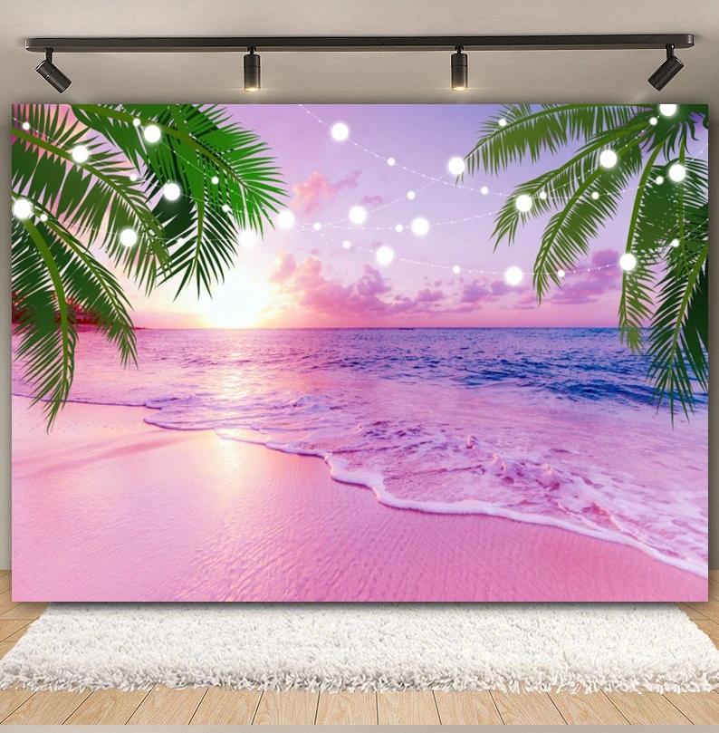Tropical Beach Ocean Photography Backdrop Summer Seaside Palm Tree Nature Scenery Baby Birthday Holiday Party Photo Background