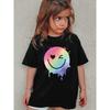 T-shirt à manches courtes et col rond pour fille avec imprimé visage souriant coloré