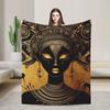 Gold Tears Crying Medusa African Art Black And Gold Fleece Blankets Creative Throw Blanket for Home 125*100cm Plush Thin Quilt,