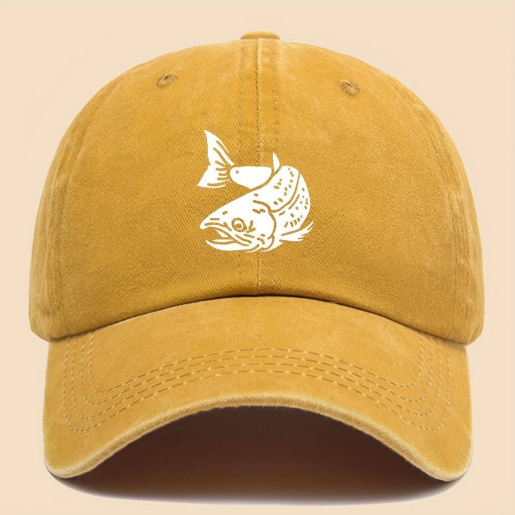 Boné de Basebol com Estampa de Peixe de Desenho Animado Chapéu de Pesca Ajustável Lavado Vintage Chapéu Hip-hop para Homens Mulheres Chapéu Retro para Proteção Solar ao Ar Livre