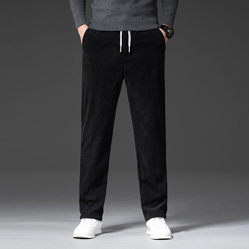 Men's Large Corduroy Straight-Leg Trousers - Solid, Versatile, Comfortable for Spring & Autumn
