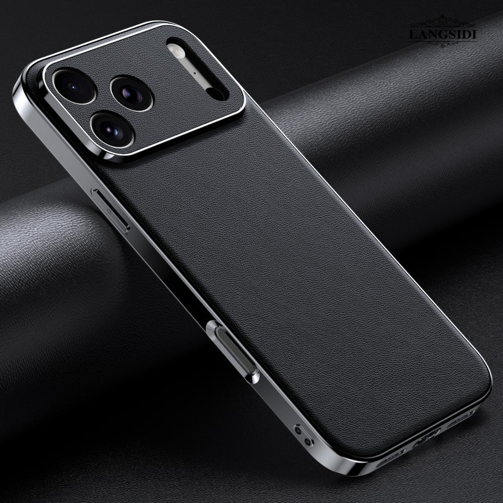 Genuine Cowhide Leather Phone Case for IPhone 17 16 14 11 12 13 15 Pro Max Plus Air Luxury Plating Full Lens Protection Cover