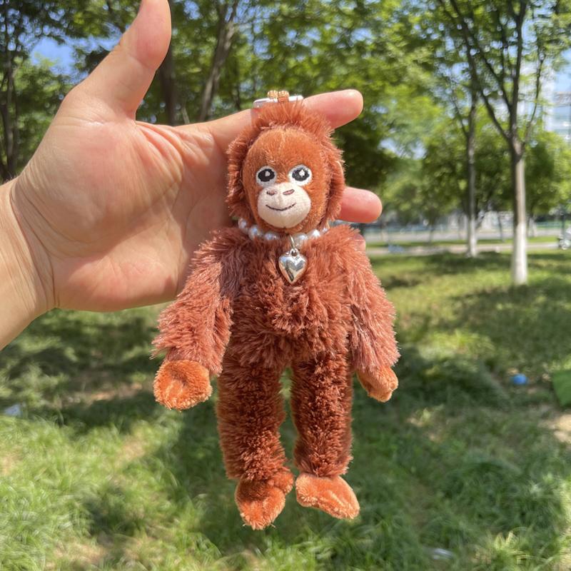 Gorilla Red Plush Doll Cute Kawaii Cartoon Wear Necklace Monkey Keychain Bag Pendant Soft Fluffy Orangutans Car Key Ring Party Gift