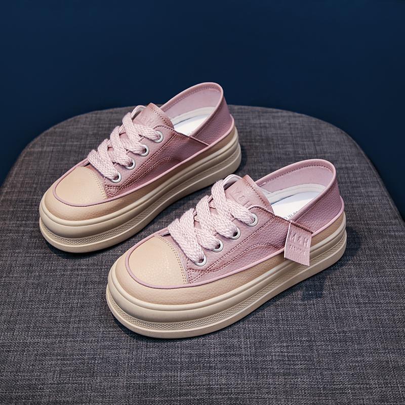 Fashion New Women's Outdoor Sports Shoes Thick Soled Casual Fashion Lace Up Running Shoes Comfortable Solid Color Vulcanized Shoes