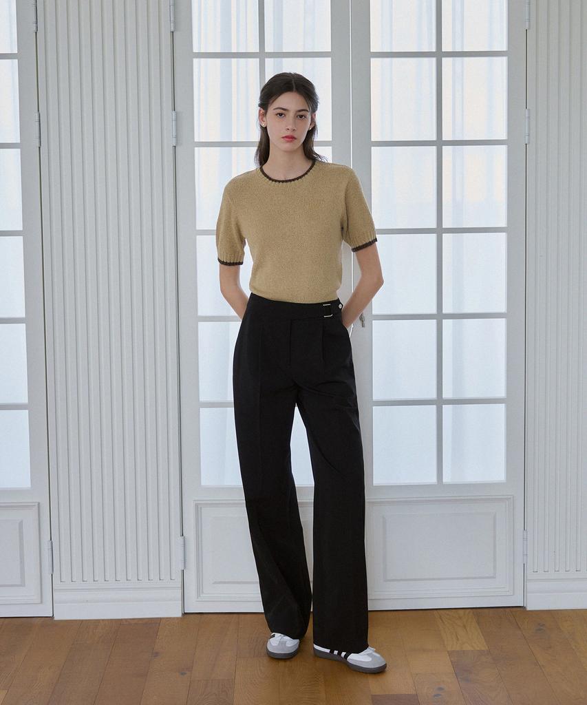 Deuloupisumeon Line Color Block Boucle Short Sleeve Knit [Lemon]