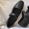 Retro leren vierkante neus Mary Jane één woord gesp literaire stijl veelzijdige platte zool enkele schoenen ballerina's dames