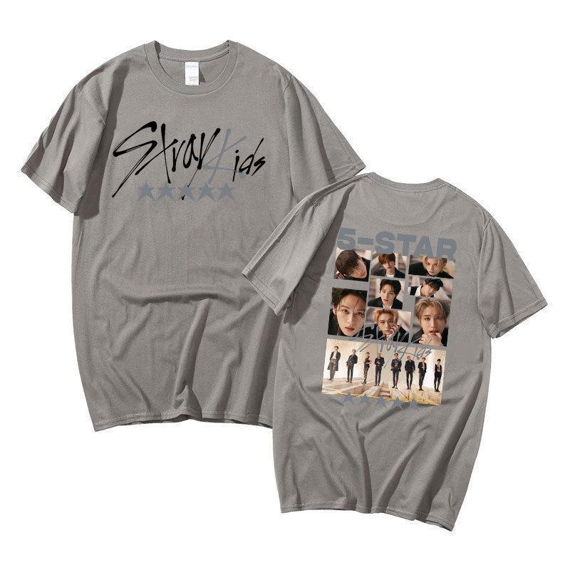Stray Kids Sängergruppe Um Harajuku Druck Mode Herren und Damen T-Shirt Oberteil Kurzarm