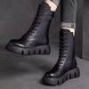Autumn and Winter Soft Leather Comfortable Thick-soled British Martin Boots Women's Fashion Medium Tube Single Boots Trendy Velvet Thickened Warm Cot