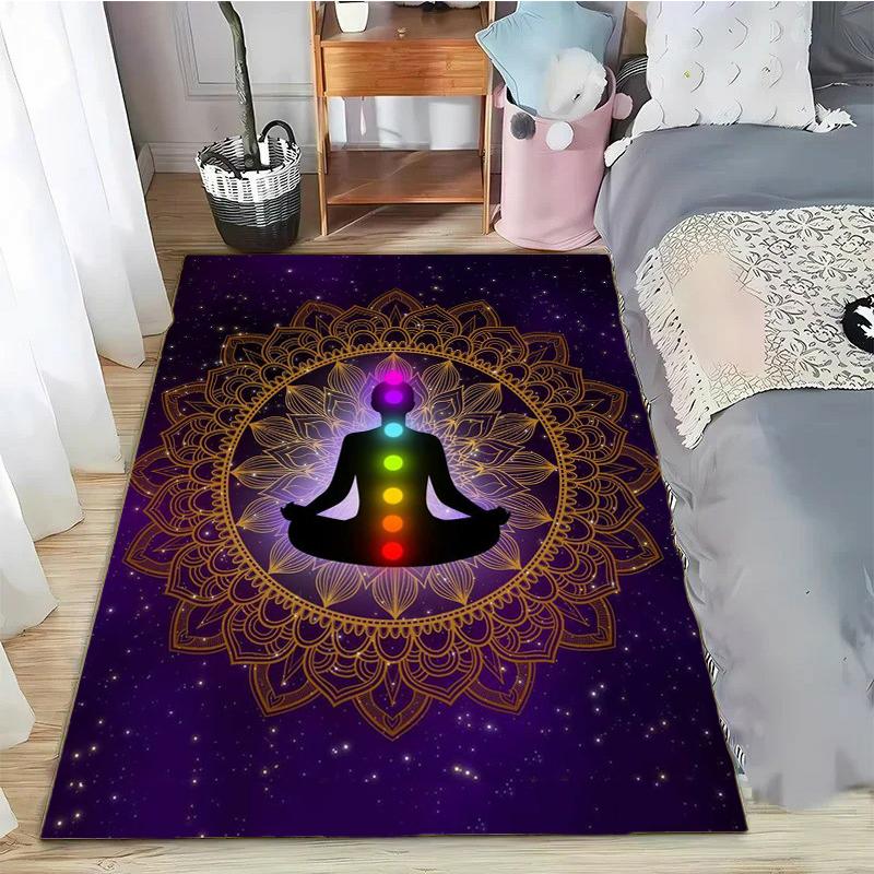 Tapis Area Mandala 7 Chakras Arc-en-ciel Style Bohème, Tapis pour Salon Chambre Canapé Paillasson Décoration, Tapis de Sol Doux Antidérapant Yoga