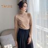 Women Long Sleeve Top Half-high Collar Slim Shirt Stretchy Solid Color Bottoming Shirt for Daily Wear Work