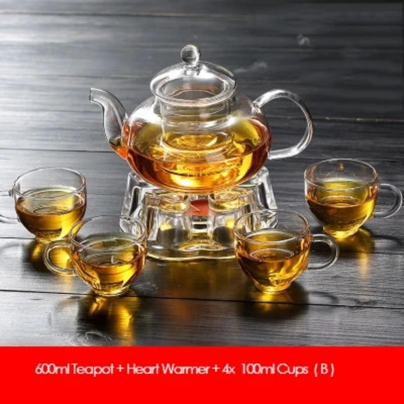 All Ready Elegant Glass Tea Set Borosilicate Glass Teapot With Cups Bamboo Tea Tray Tea SetKettle Warmer Glass Teapot Giftset