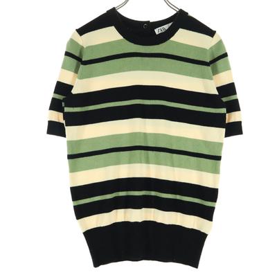 Border Pattern Short Sleeve Round Neck Cardigan S Black Series Women Used