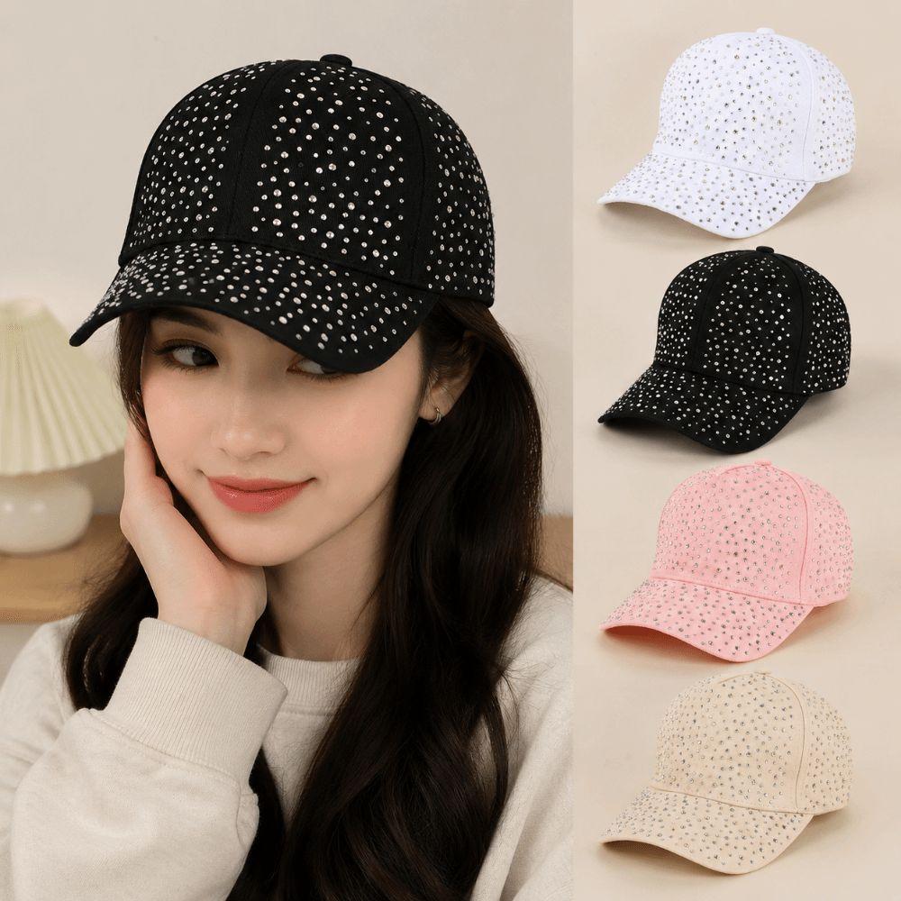Starry Sky Rhinestone Decorated Sun Protection Hat Adjustable Duck Tongue Hat Baseball Cap  Unisex
