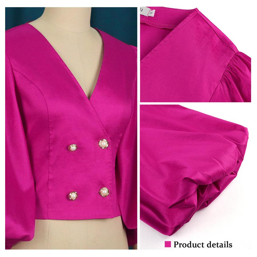 Haut pour femme Blouse manches longues lanterne Double boutons col en V brillant paillettes fête chic dames Blouse grande taille
