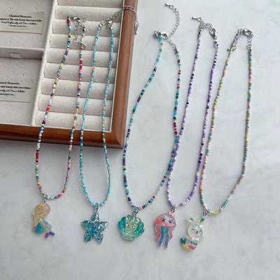 Colorful Princess Clavicle Chain: Cute Cartoon Beaded Necklace for Girls