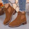 Fashion 2025 New Fashion Autumn Mid-heel Ankle Boots for Women, Large Size, Round Toe, Solid Color Belt Buckle