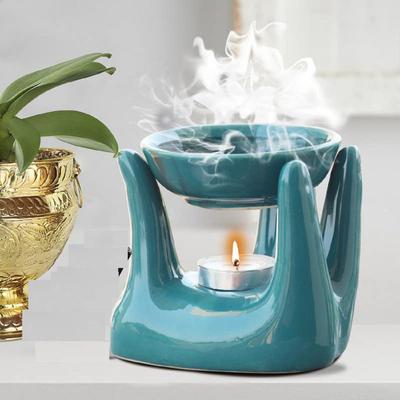 Keramische Hand Type Oliebrander Diffuser voor Thuis, Kantoor, met 1 Theelichtkaars, Gemaakt van Porselein
