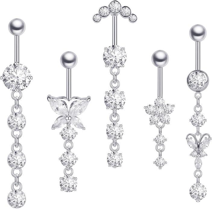 Vynikající sada nerezových zirkonových kroužků do pupíku - Super lesklé šperky pro piercing těla