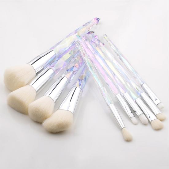 10Pcs/Set Makeup Brush with Faux Crystal Handle Portable Multifunction Foundation Loose Powder Blush Eye Shadow Brow Lip Cosmetic Brush Kit