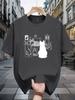 200g 100% Cotton Cat Print Short Sleeve T-shirt - Black with White Graphic