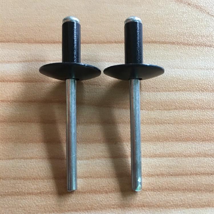 Large Black Aluminum Open-End Rivet with Baked Paint and Various Color Options, Large Flange Head