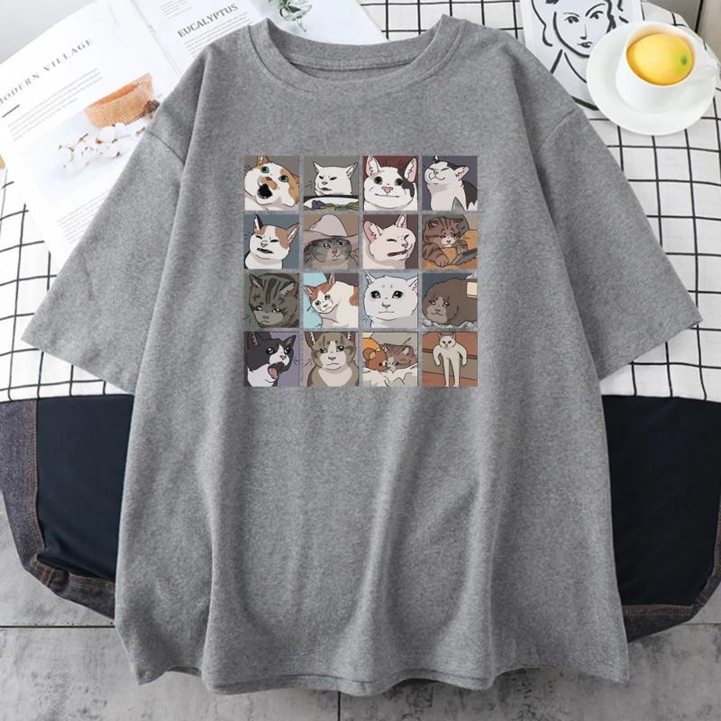 Meme Cats Puzzle Kreatywność Męskie koszulki z nadrukiem Luźna odzież codzienna Oversize Casual Topy T-shirt