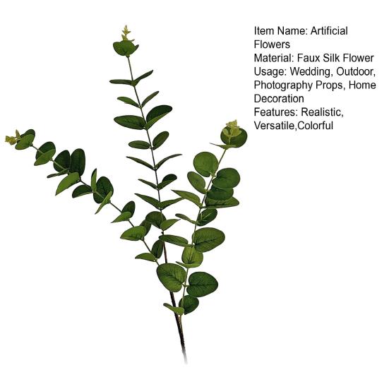 Artificial Eucalyptus Flowers 3-Branch Faux Greenery for Wedding Decor And Home Vase Arrangements Realistic 3D Printed Leaves Evergreen All Season