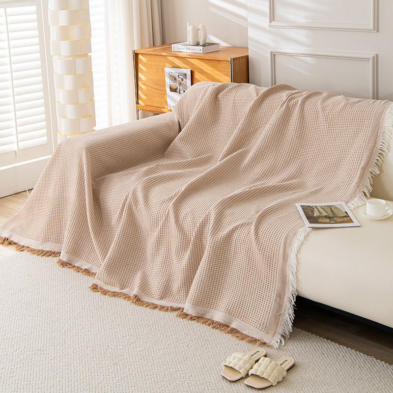 Sofa Cover  Dust Proof Sofa Cushion Cover Anti-cat Scratch Protection Cover Sofa Blanket Carpet Tassel Edge Waffle Couch Cover