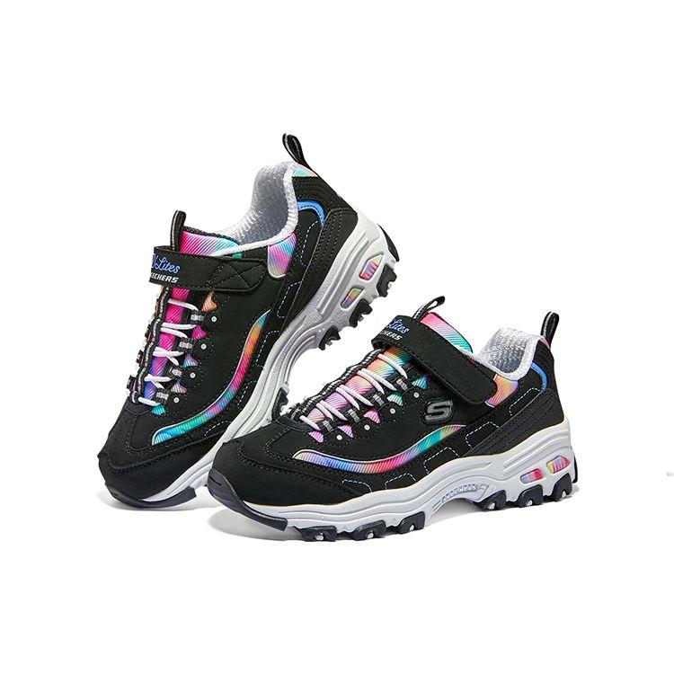 Skechers Kids Comfortable Lightweight Shock Absorbing Durable Low Top Casual Shoes Kids Sneaker Black Multicolor 303905L-BKMT