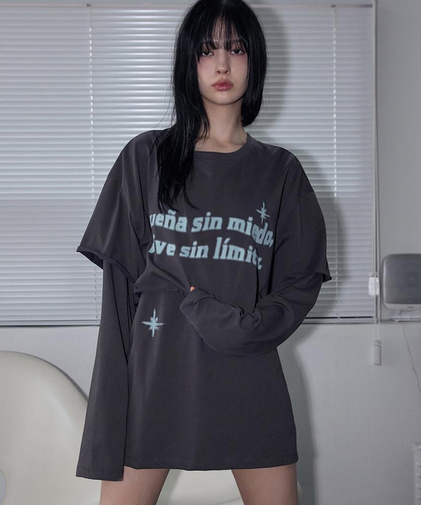 Lense Raw Cut Layered Long Sleeve Tee Charcoal