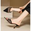 Fashion High Heeled Fish Mouth Slippers Female 2024 Mesh Rhinestone Pointed Head Fashion Open Toe Fine Heeled Versatile Zapatos Mujer