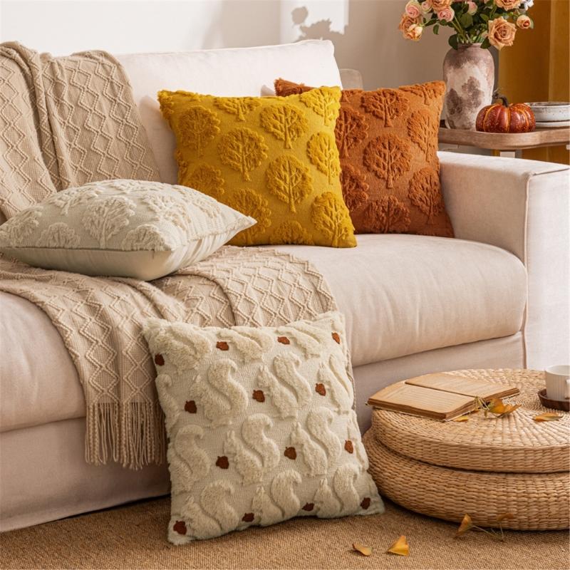 Soft Decorative Pillow Cover Leaf Design Contemporary Pillowcase 45x45cm Multiple Room Adaptability